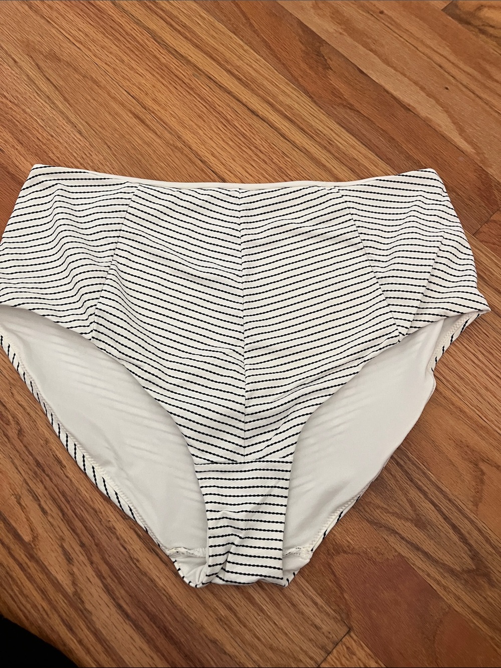 H&M White and Black Striped High-Waist Swim Bottom